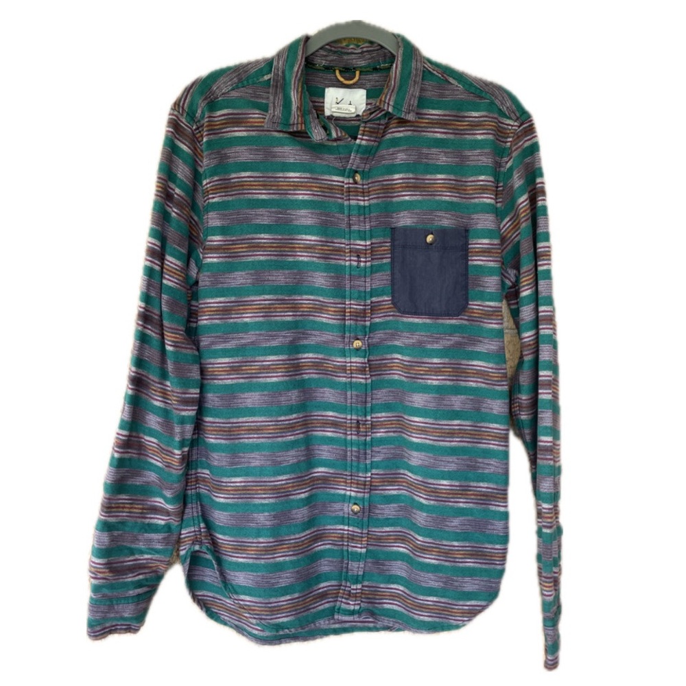 Koto Men’s Green and Purple Casual Button Down Shirt with Stripes/Pocket